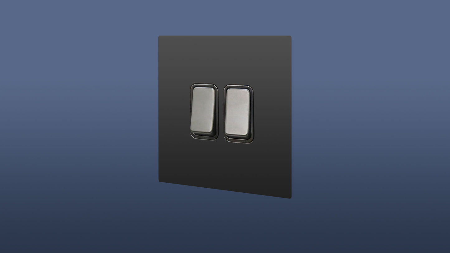 Matt Black Finish 2 Gang 2 Way Rocker Light Switch