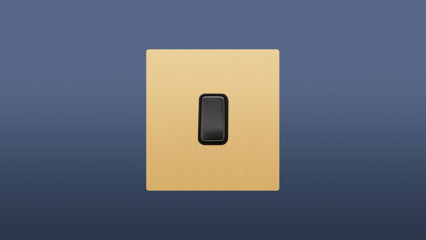 Brushed Brass / Matte Gold Plate Black Switched 1 Gang 2 Way Rocker Light Switch