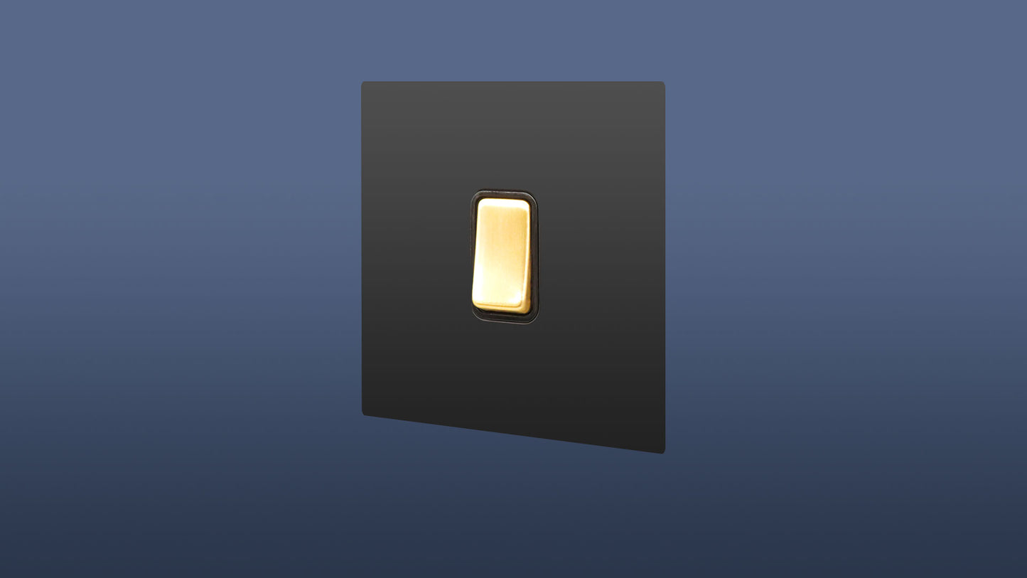 Matte Black Plate Gold Switched 1 Gang 2 Way Rocker Light Switch