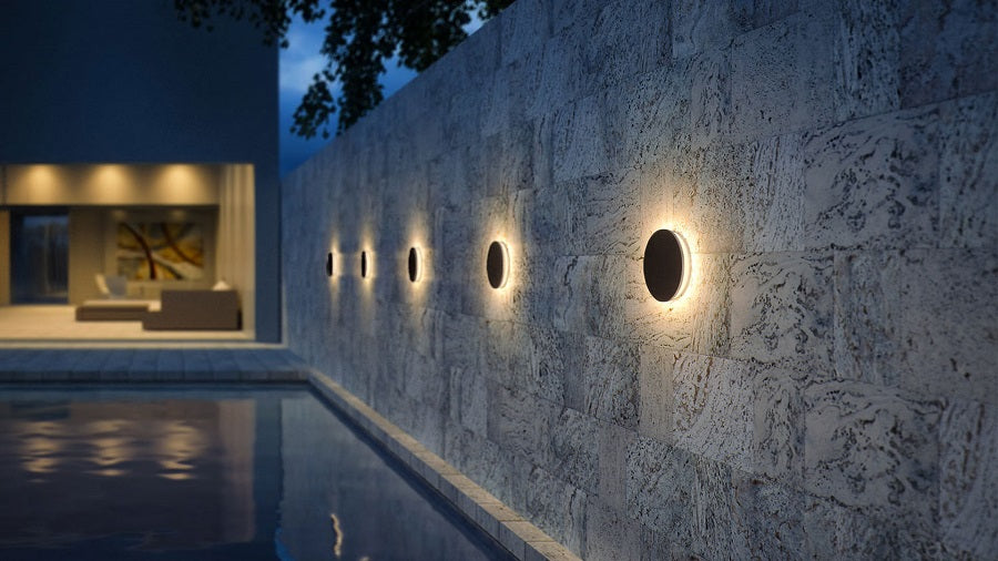 12W Black Round Backlit LED Interior / Exterior Outdoor Wall Light, IP65, 1.5M Pre-wired cable