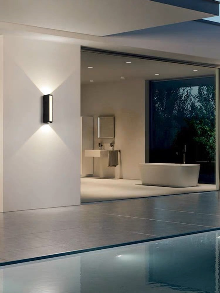 18W LED Interior / Exterior Wall Light Length 220mm Up Down Front Opal Diffuser IP65 Black Aluminum, 1.5M Pre-wired cable