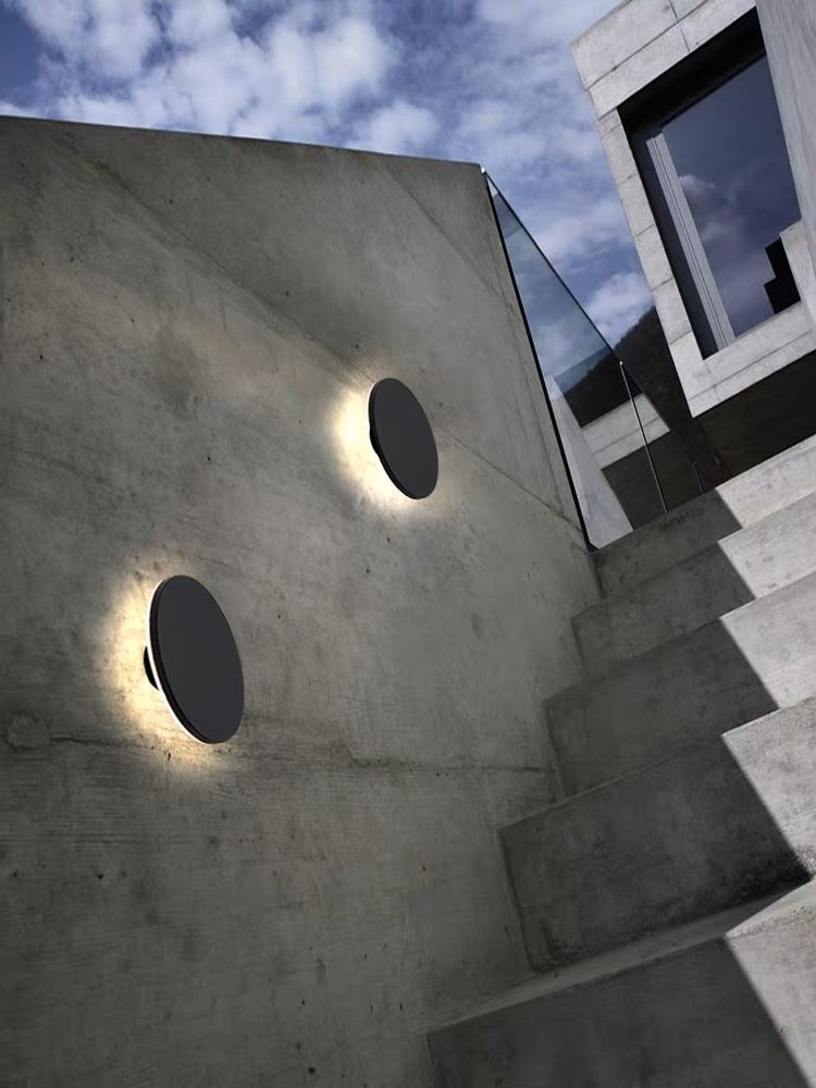 12W Black Round Backlit LED Interior / Exterior Outdoor Wall Light, IP65, 1.5M Pre-wired cable