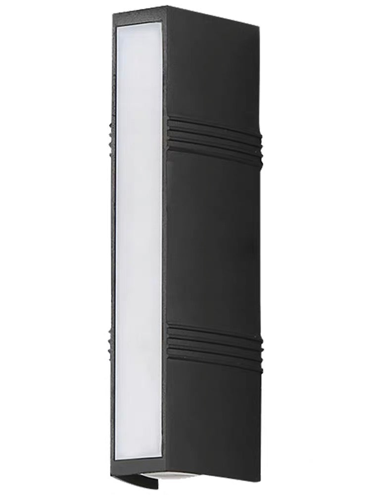 18W LED Interior / Exterior Wall Light Length 220mm Up Down Front Opal Diffuser IP65 Black Aluminum, 1.5M Pre-wired cable