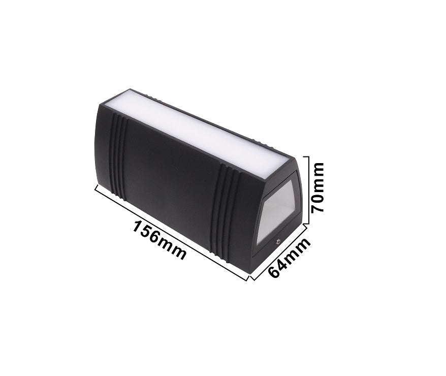 12W LED Interior / Exterior Wall Light Up Down Front Opal Diffuser IP65 Black Aluminum, 1.5M Pre-wired cable