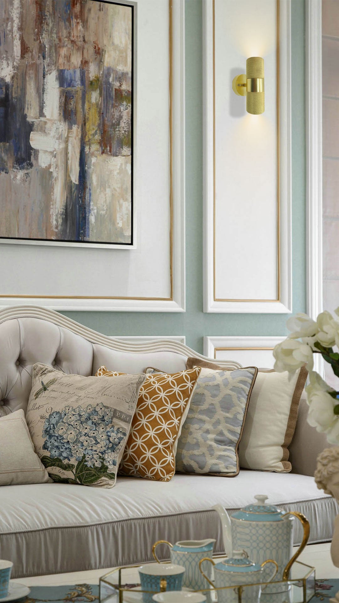 KNURLED- Brushed Brass/ Matt Gold GU10 UP/DOWN IP44 Indoor/Outdoor Wall Light Bi-Directional Wall-Mounted, Corrosion-Resistant Die-Cast