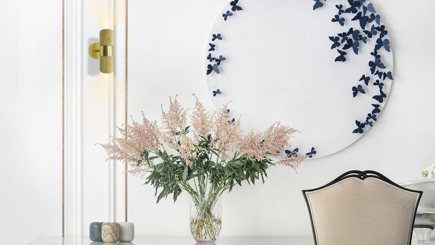 KNURLED- Brushed Brass/ Matt Gold GU10 UP/DOWN IP44 Indoor/Outdoor Wall Light Bi-Directional Wall-Mounted, Corrosion-Resistant Die-Cast