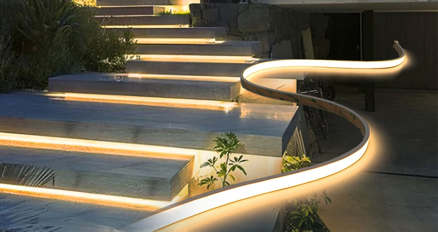 30 Metre Reel NEON COB IP67 24V 3000K Warm White / 4000k Cool White Outdoor Top Bend Low Profile Diffuse/Opal Waterproof Sleeve Strip - Luminate up to 10M