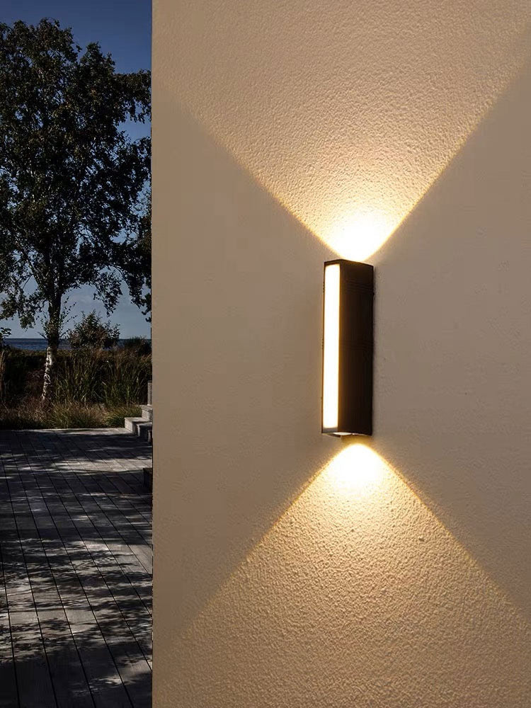 12W LED Interior / Exterior Wall Light Up Down Front Opal Diffuser IP65 Black Aluminum, 1.5M Pre-wired cable