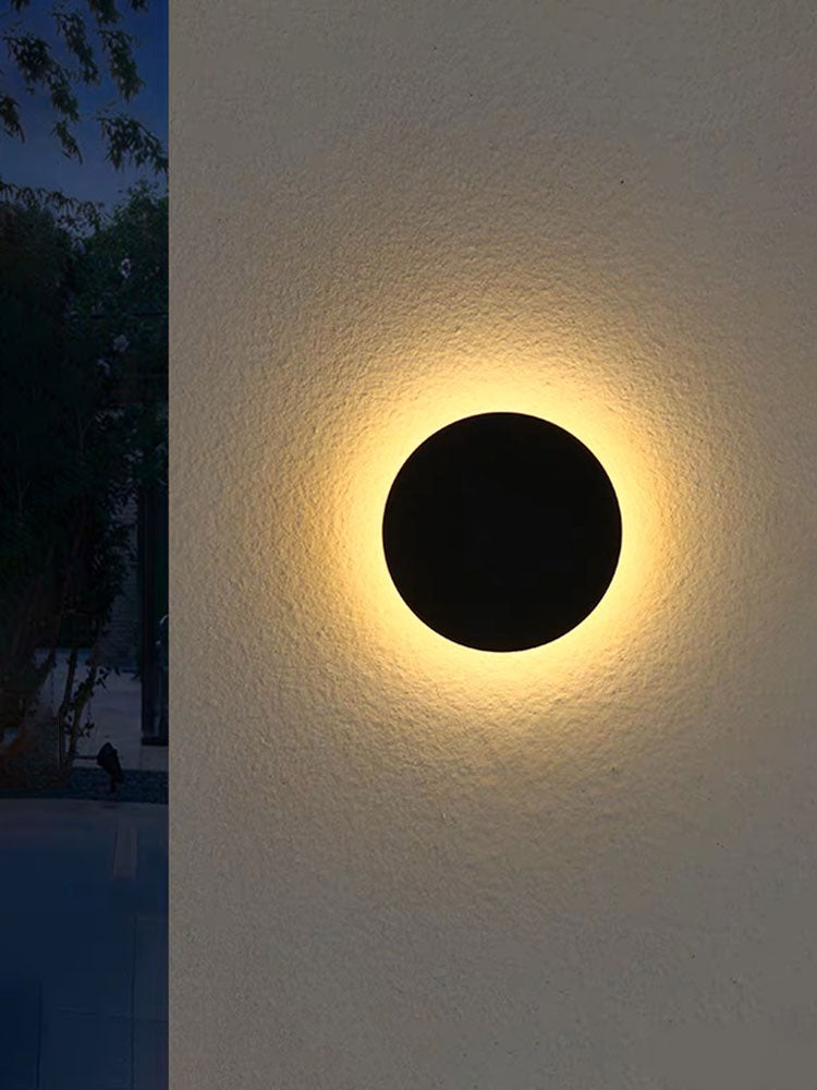 12W Black Round Backlit LED Interior / Exterior Outdoor Wall Light, IP65, 1.5M Pre-wired cable