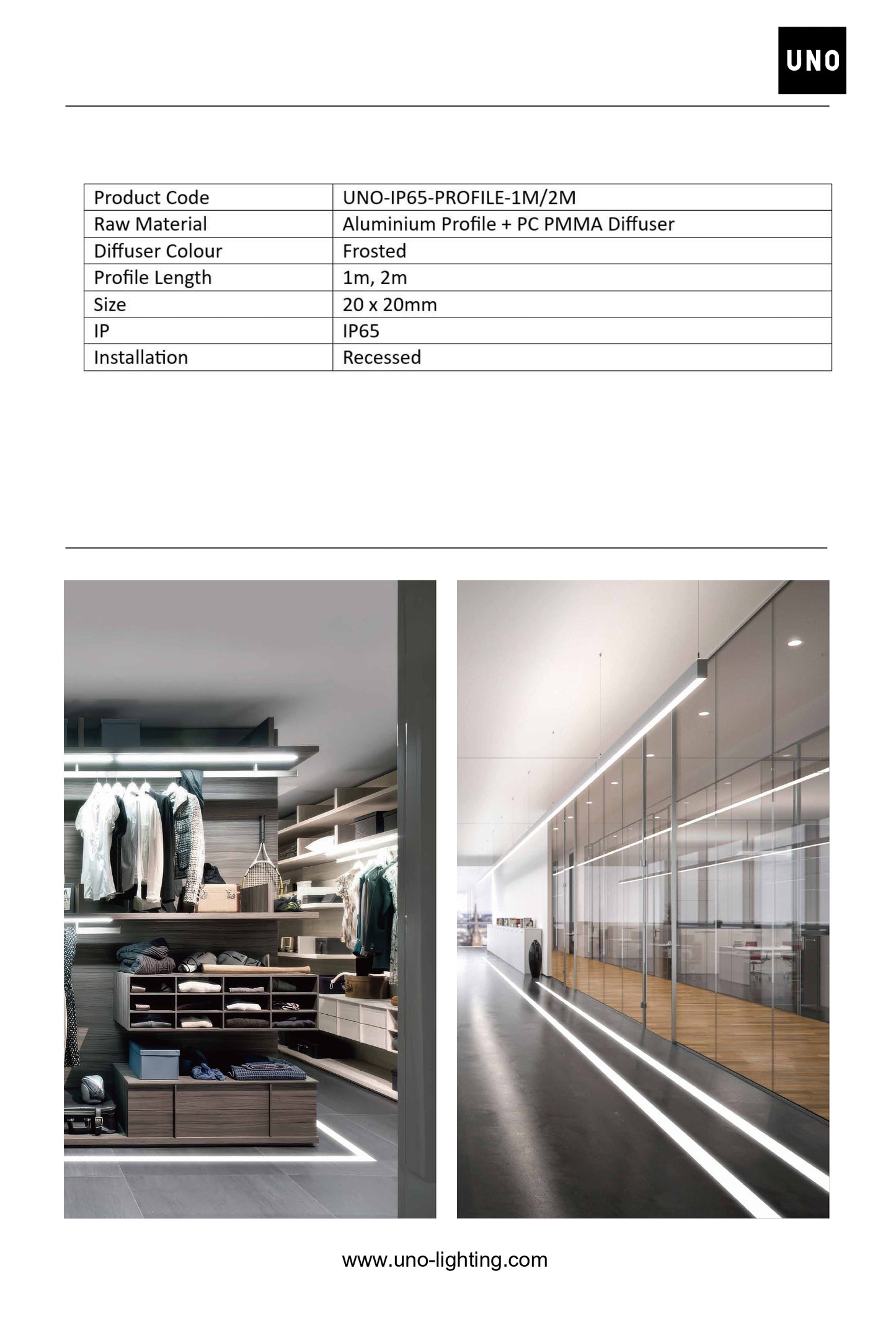 2 Metres IP65 Walk Over Recessed Profile W20 x D20 Include End Caps & Frosted Diffuser