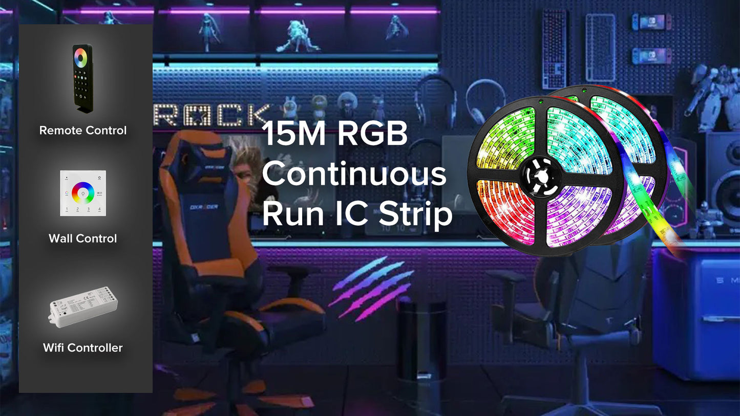 10 Meters Reel RGB IC Color Change Dimmable LED Strip IP65 Rated, 12W, 24V, 380lm/M, Width 10mm, Vibrant Colors