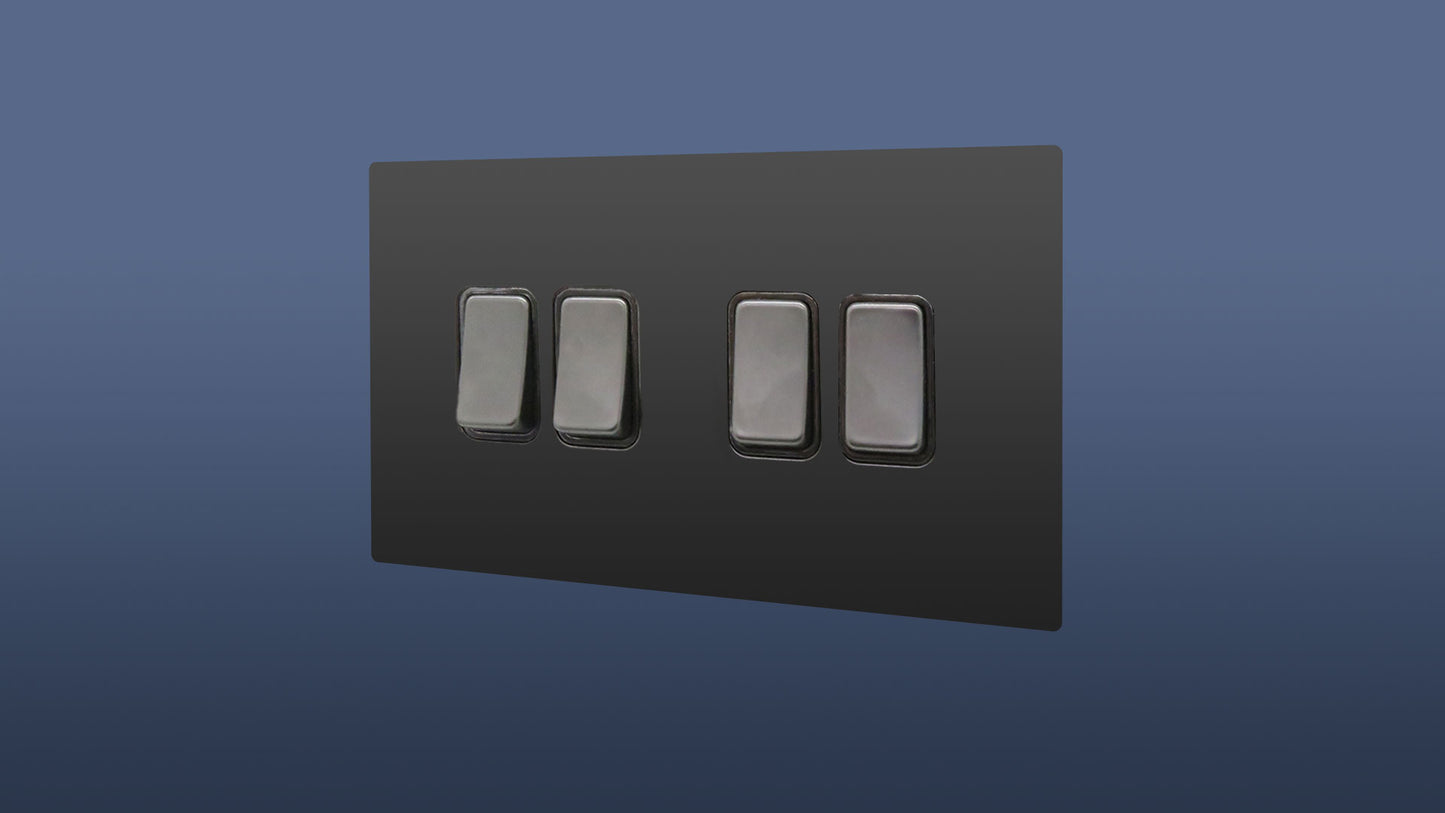 Matt Black Finish 4 Gang 2 Way Rocker Light Switch
