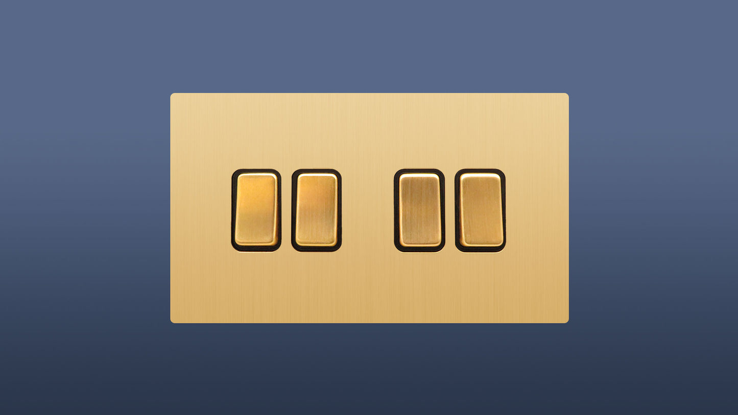 Brushed Brass / Matte Gold 4 Gang 2 Way Rocker Light Switch