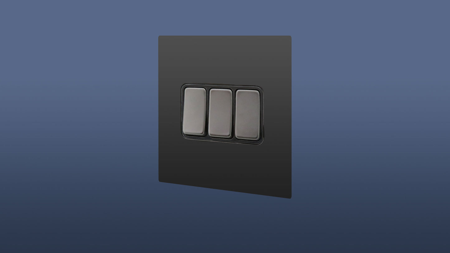 Matt Black Finish 3 Gang 2 Way Rocker Light Switch