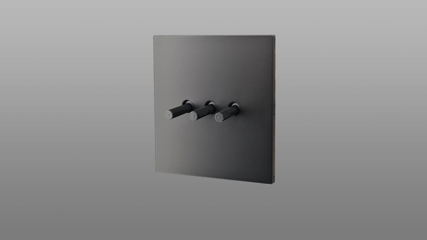 Premium 3 Gang 2 Way Matt Black Toggle Light Switch