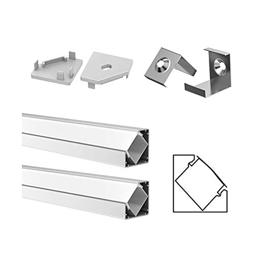 2 Meters LED Corner 45 Degree Aluminum Profile Chanel with Diffuser, Accessories for LED Strip Lights
