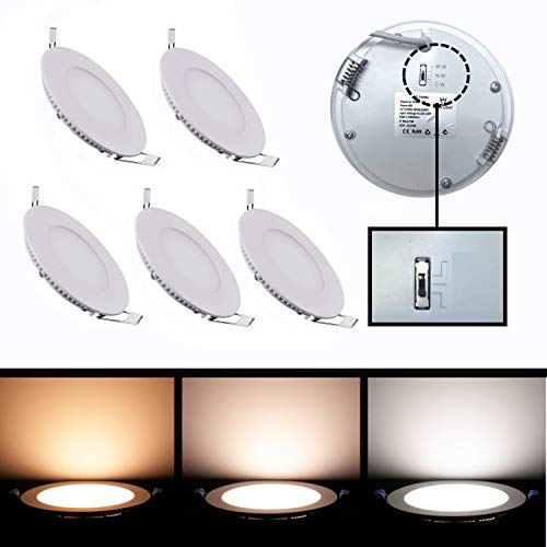 6W IP54 LED Round Downlight - Colour Switchable 3K/4K/6K, Recessed Ceiling Panel, 100mm Cutout, 600 Lumen