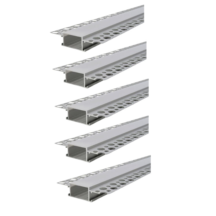 5 Pack of 2 Metres Trimless 12mm Wide Plaster-In Aluminum LED Profile Channel with Frosted Diffuser & Accessories for LED Strip Lighting, Total 10 Metres