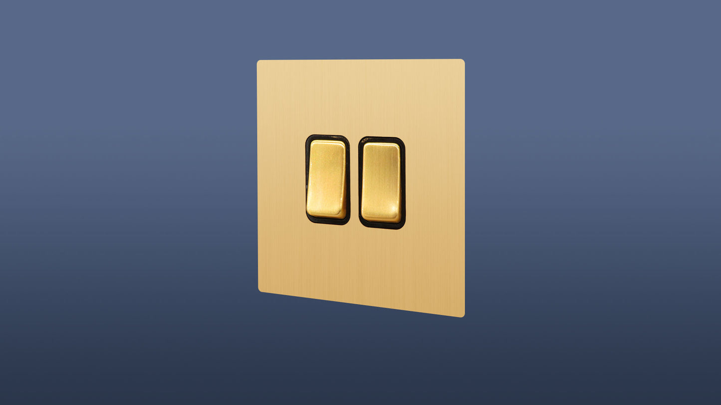 Brushed Brass / Matte Gold Finish 2 Gang 2 Way Rocker Light Switch