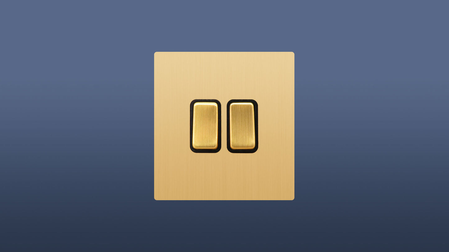 Brushed Brass / Matte Gold Finish 2 Gang 2 Way Rocker Light Switch