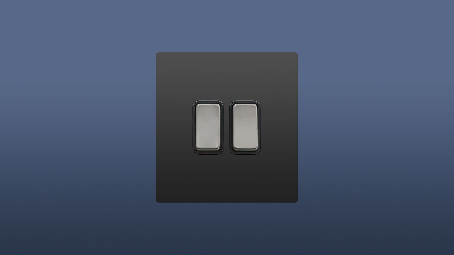 Matt Black Finish 2 Gang 2 Way Rocker Light Switch