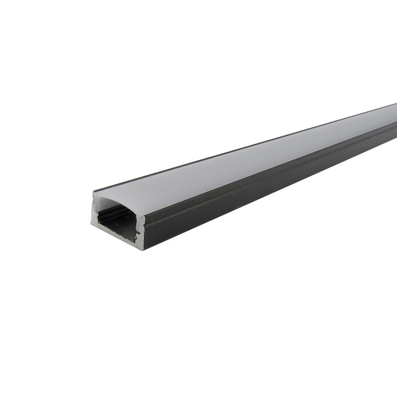 2 Metre Black Flat Aluminum Profile Channel with Black Diffuser and LED Strip Lighting Accessories