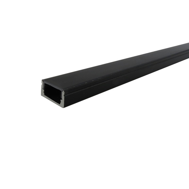 2 Metre Black Flat Aluminum Profile Channel with Black Diffuser and LED Strip Lighting Accessories