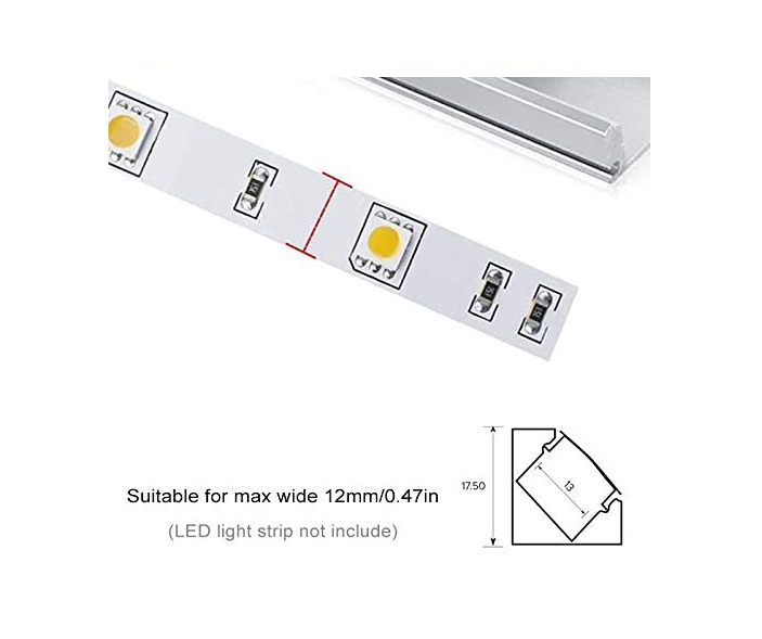 2 Meters LED Corner 45 Degree Aluminum Profile Chanel with Diffuser, Accessories for LED Strip Lights
