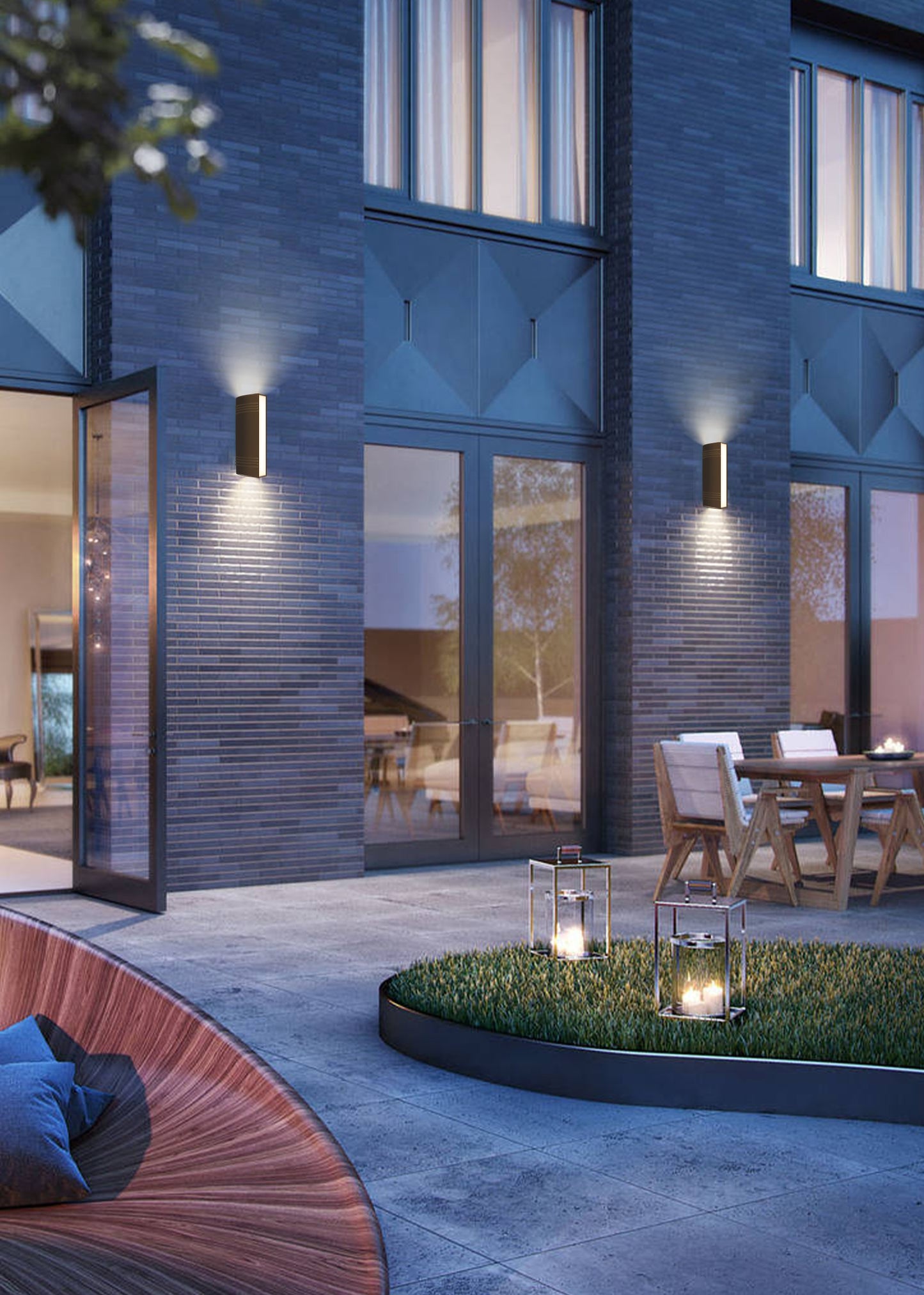 18W LED Interior / Exterior Wall Light Length 220mm Up Down Front Opal Diffuser IP65 Black Aluminum, 1.5M Pre-wired cable