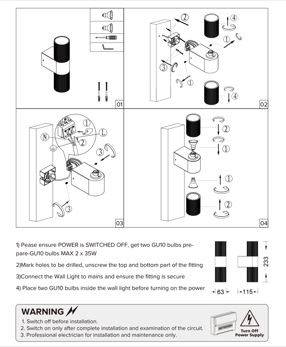 KNURLED Dark Bronze GU10 UP / DOWN IP44 Indoor/Outdoor Wall Light, Bi-Directional Wall-Mounted, Corrosion-Resistant Die-Cast Aluminium