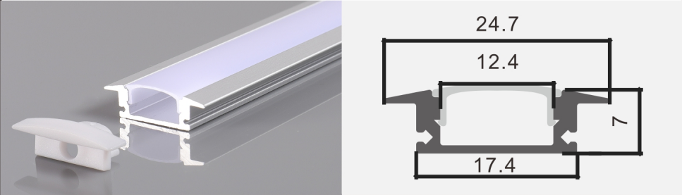 2 Meters LED Shallow Recessed Aluminum Profile with Frosted Diffuser and Accessories for LED Strip Lighting