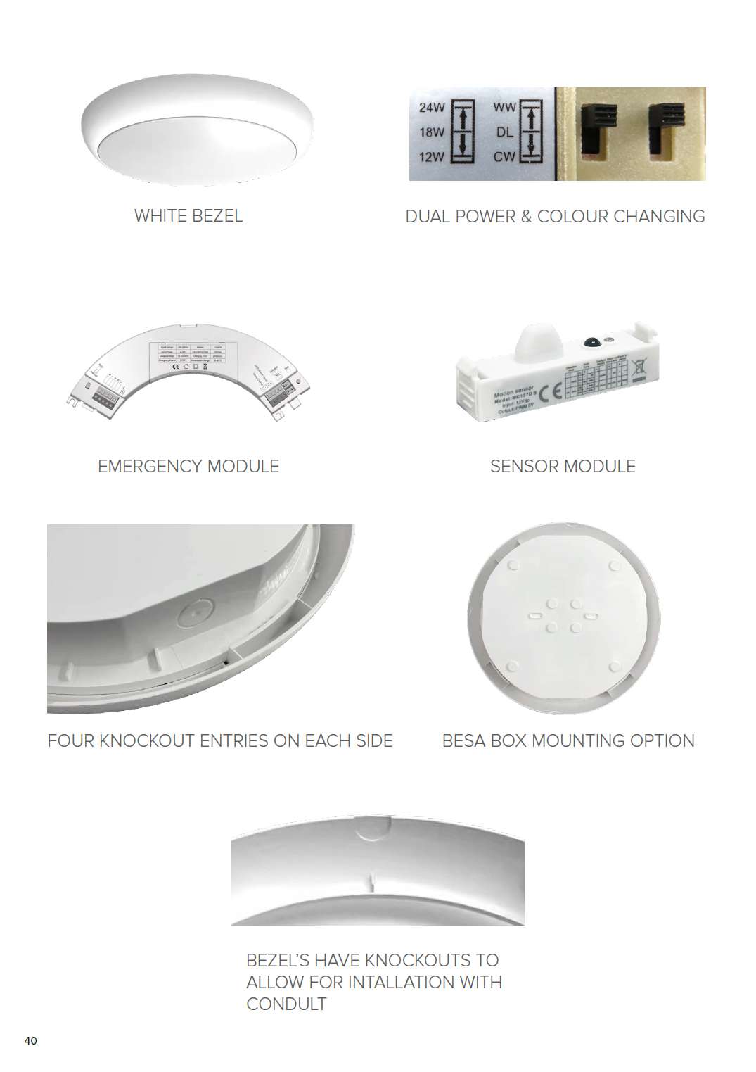 Emergency Function 12W/18W/24W Adjustable Wattage Tri Color CCT LED IP65 Bulkhead