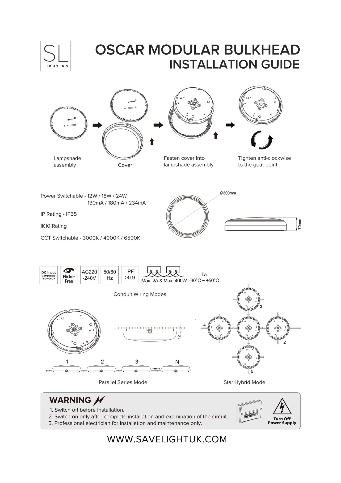 Microwave Sensor Emergency 12W/18W/24W CCT Wattage Adjustable IP65 Modular Bulkhead