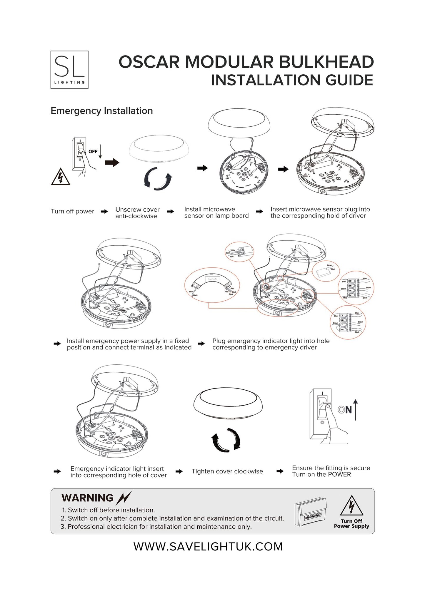 Emergency Function 12W/18W/24W Adjustable Wattage Tri Color CCT LED IP65 Bulkhead