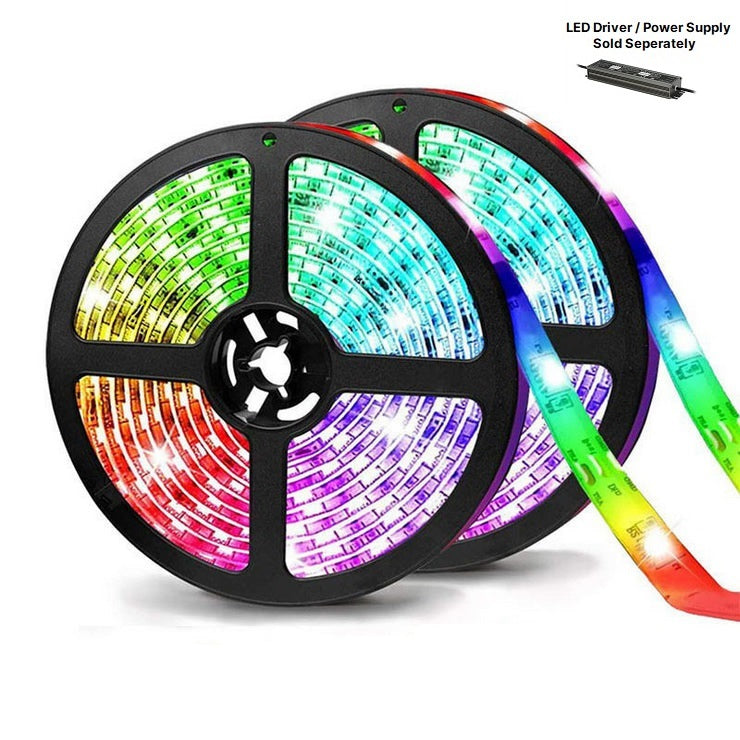 10 Meters Reel RGB IC Color Change Dimmable LED Strip IP65 Rated, 12W, 24V, 380lm/M, Width 10mm, Vibrant Colors