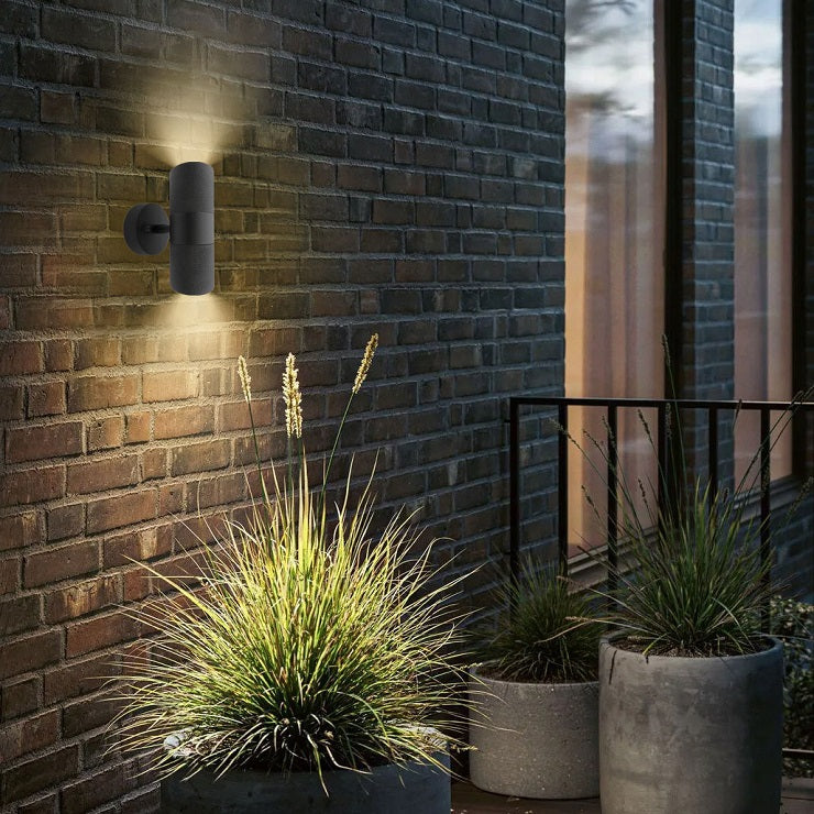 KNURLED Matt Black GU10 UP/DOWN IP44 Indoor/Outdoor Wall Light Bi-Directional Wall-Mounted, Corrosion-Resistant Die-Cast Aluminium