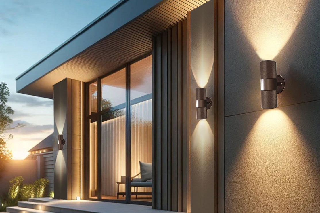 KNURLED Dark Bronze GU10 UP / DOWN IP44 Indoor/Outdoor Wall Light, Bi-Directional Wall-Mounted, Corrosion-Resistant Die-Cast Aluminium