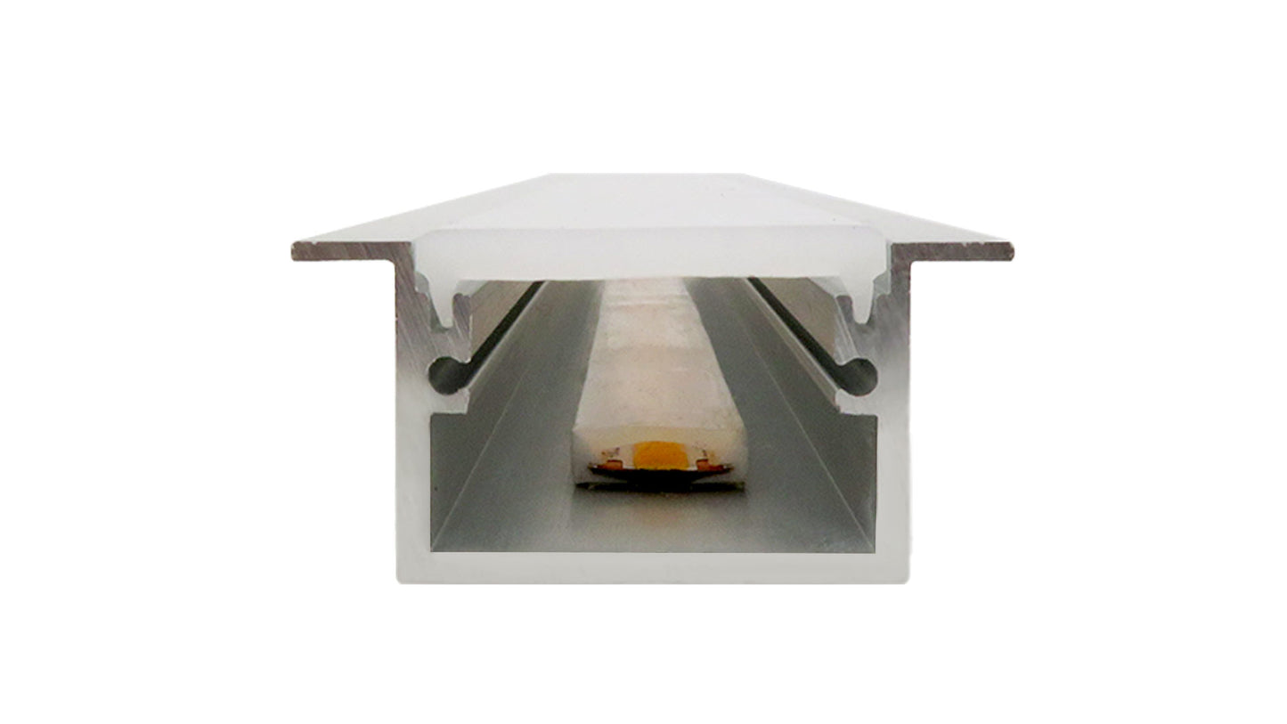 2 Metres IP65 Flanged / Wings Walk Over Recessed IP65 Profile W30 x D20 Inc End Caps & Frosted Diffuser