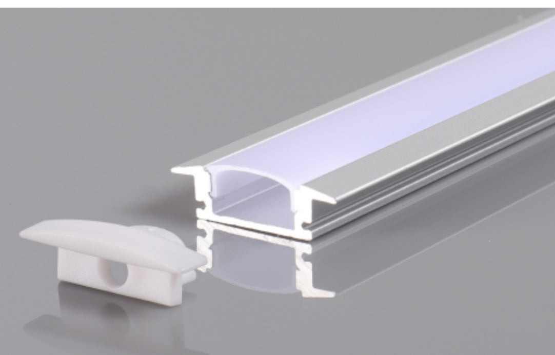 2 Meters LED Shallow Recessed Aluminum Profile with Frosted Diffuser and Accessories for LED Strip Lighting