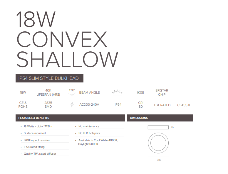 18W Triac Dimmable Slim LED Bulkhead IP54 CCT Color Changeable, Ceiling Light
