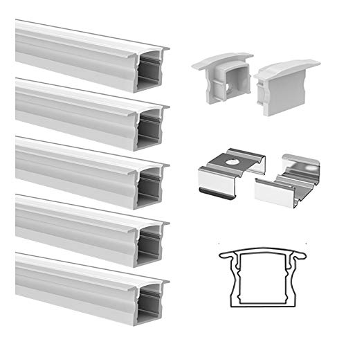 5 Pack of 2 Meters Deep Recessed Aluminum Profile, LED Diffuser, Led Profile Channel for LED Strip Lights with Frosted Cover
