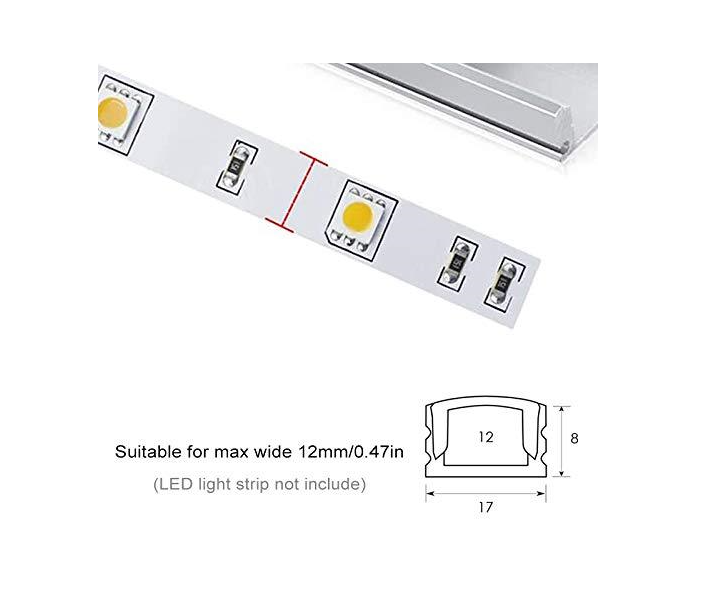 5 Pack of 2 Meters (Total 10 Meters) Flat Aluminum Profile Channel with Frosted Diffuser and Accessories for LED Strip Lighting