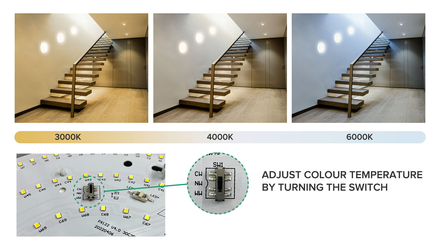 12W/18W/24W CCT Tri Color Adjustable Wattage LED IP65 Bulkhead Standard