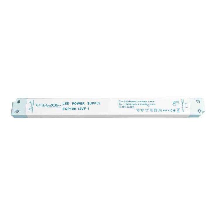 Slim Line 100W 24V Constant Voltage Non-Dimmable Driver for LED Strip, IP20 Rated, Compact Dimensions: 320.6x 26.8x 18.2mm