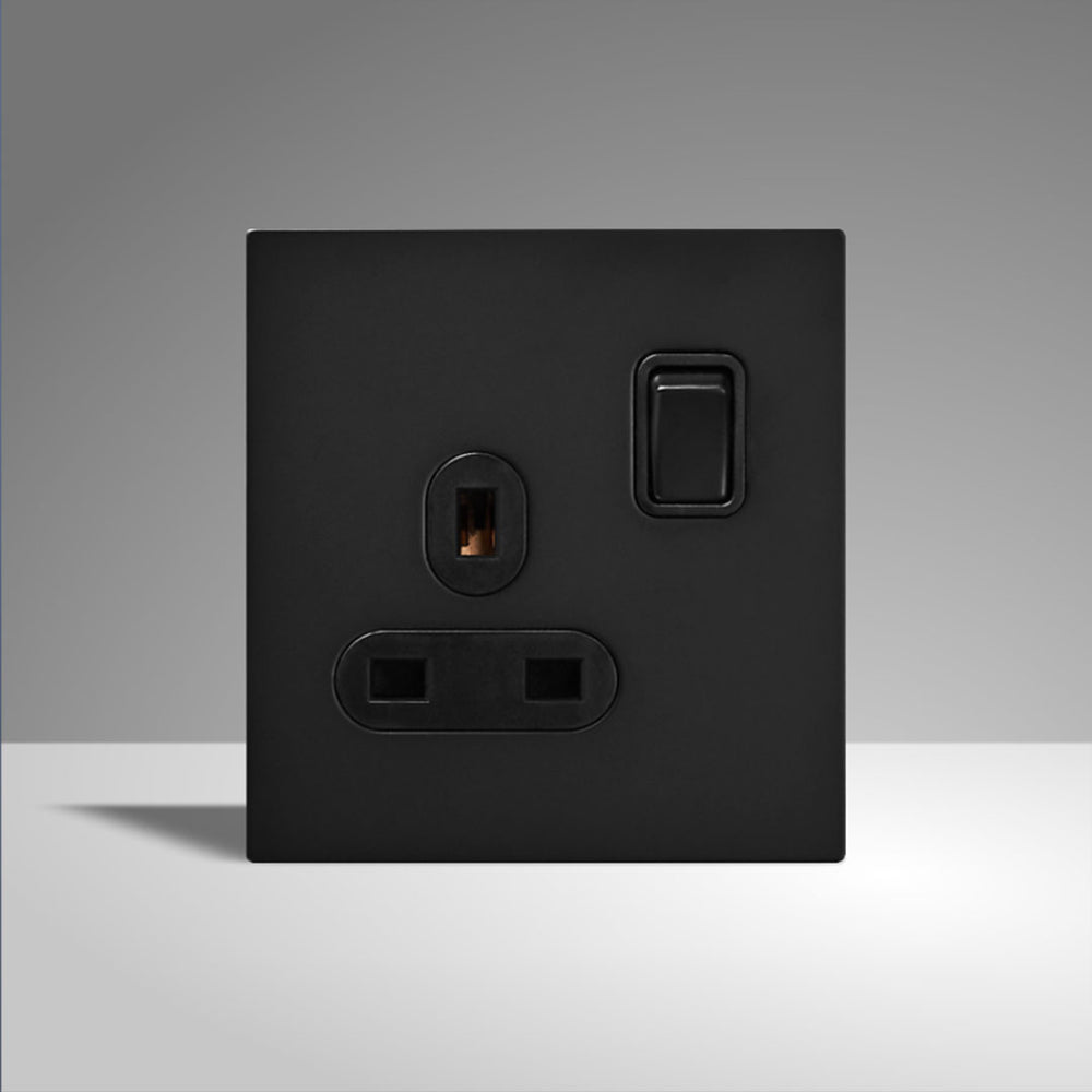 Screwless Matt Black Finish Single Plug Switched Socket 1 Gang 13 Amp ...