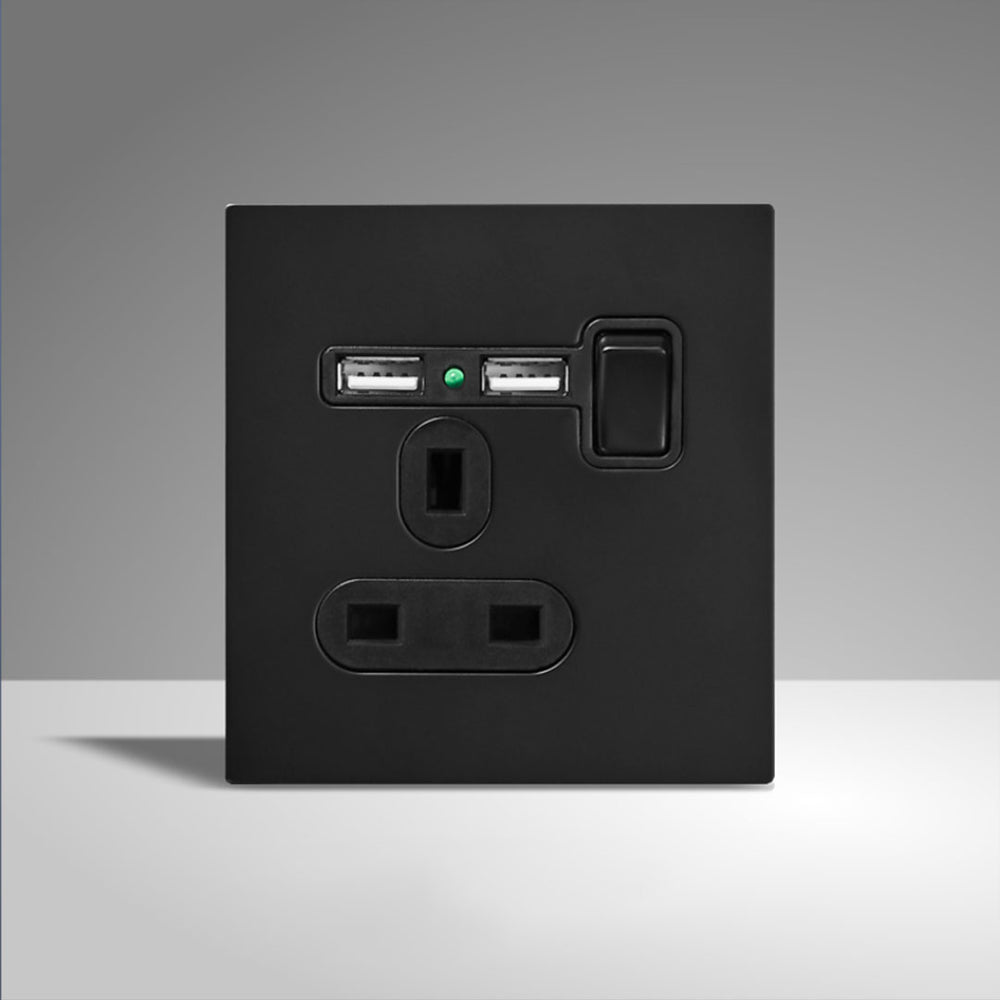 Screwless Matt Black Finish Single Plug Switched Socket 1 Gang 13 Amp ...