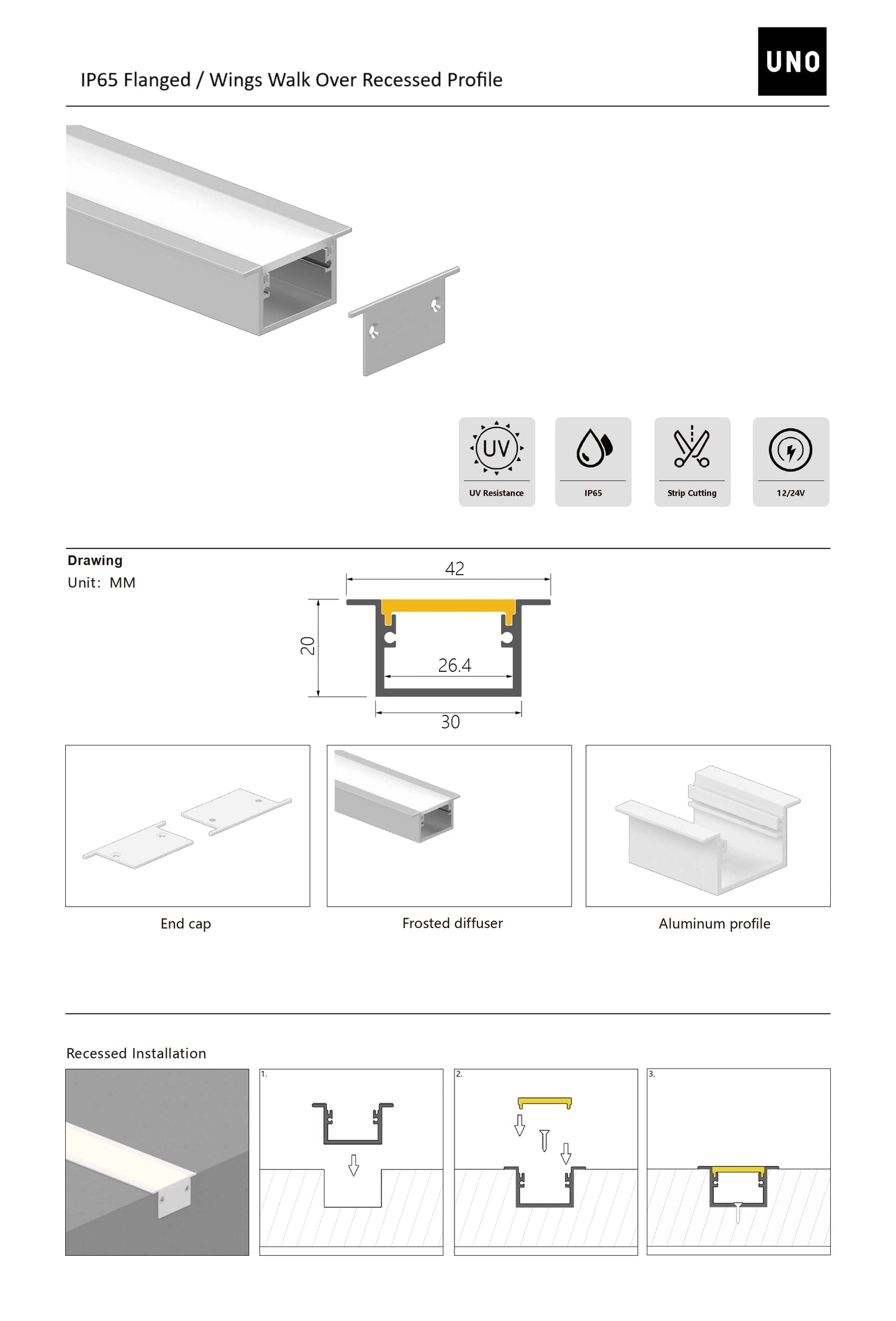 
                  
                    2 Metres IP65 Flanged / Wings Walk Over Recessed IP65 Profile W30 x D20 Inc End Caps & Frosted Diffuser (Copy)
                  
                