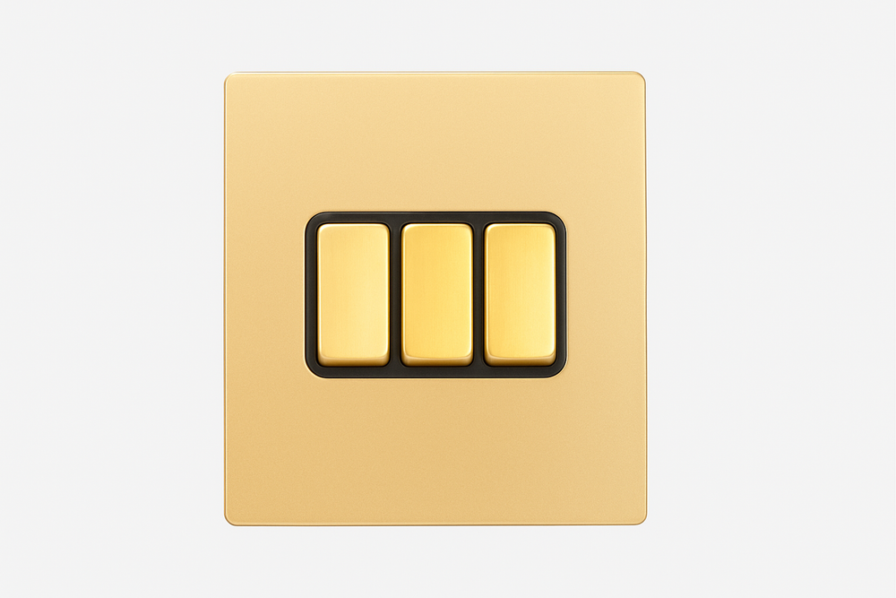 Brushed Brass/ Matt Gold Finish 3 Gang 2 Way Rocker Light Switch