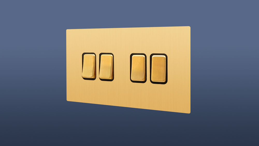 Brushed Brass / Matte Gold 4 Gang 2 Way Rocker Light Switch