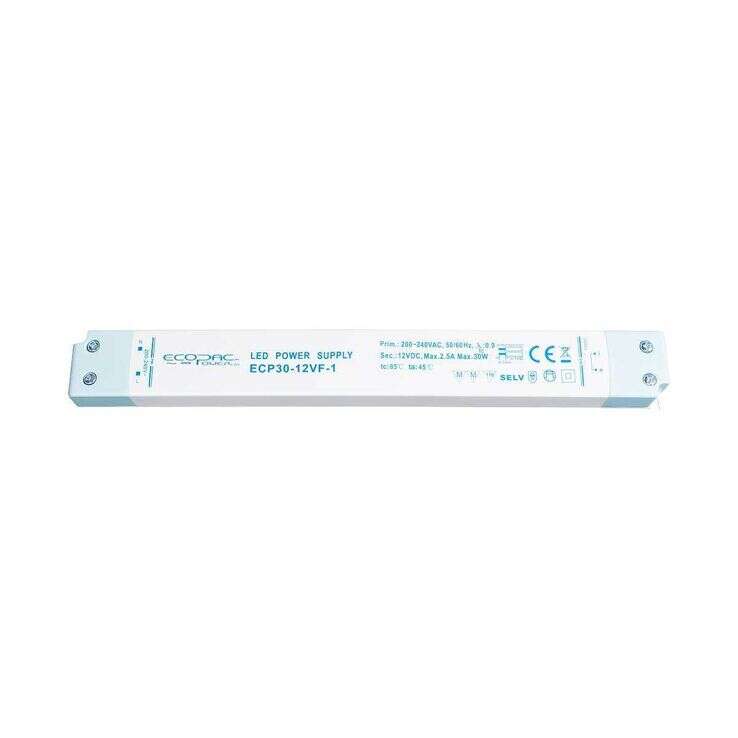 Slim Line 30W 24V Constant Voltage Non-Dimmable Driver for LED Strip, IP20 Rated, Compact Dimensions: 251x 30x 16mm